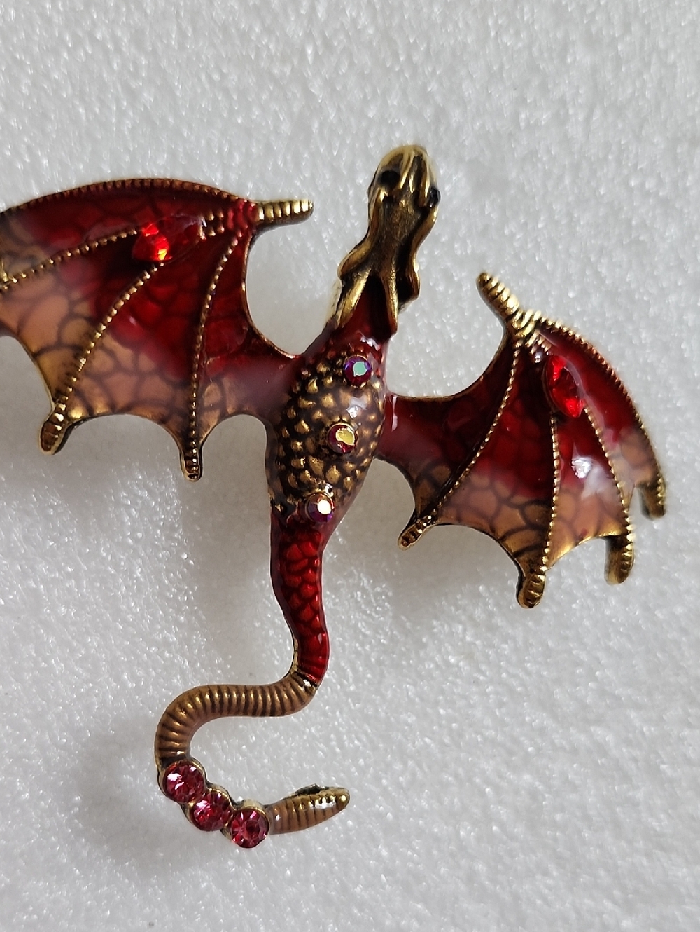 Red Enamel Dragon Wing Brooch